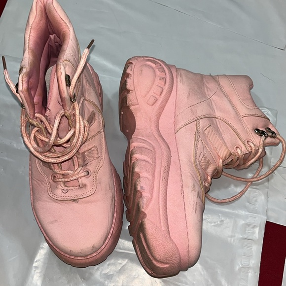 Pink Platform sneaker BOOTS eye hook lace up closure y2k coquette girl size 8.5 - Picture 5 of 12